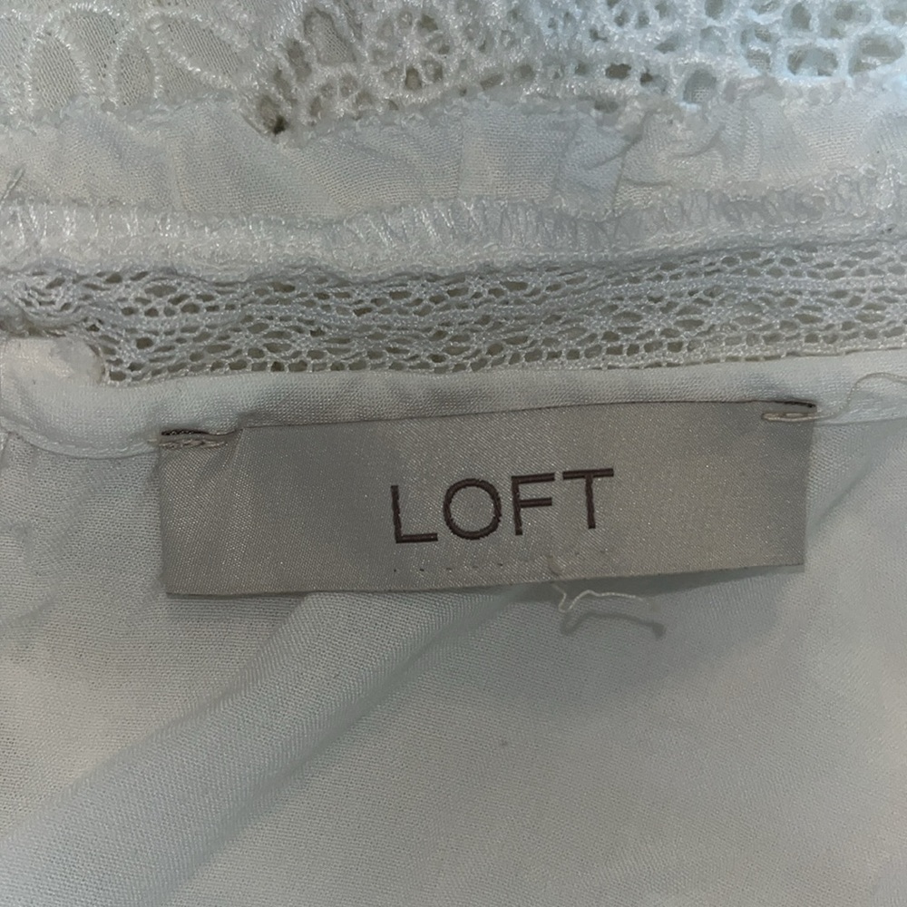 Loft Blouse Women Size XL White Lace Embroidery Vtg Look Classic Academia Cutout - Picture 9 of 10